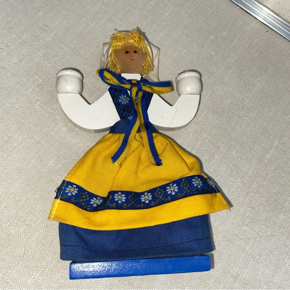 Butticki Vintage Lucia Swedish girl candlestick‎ holder wooden Sweden